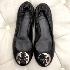 Tory Burch Reva Leather Ballerina flat black